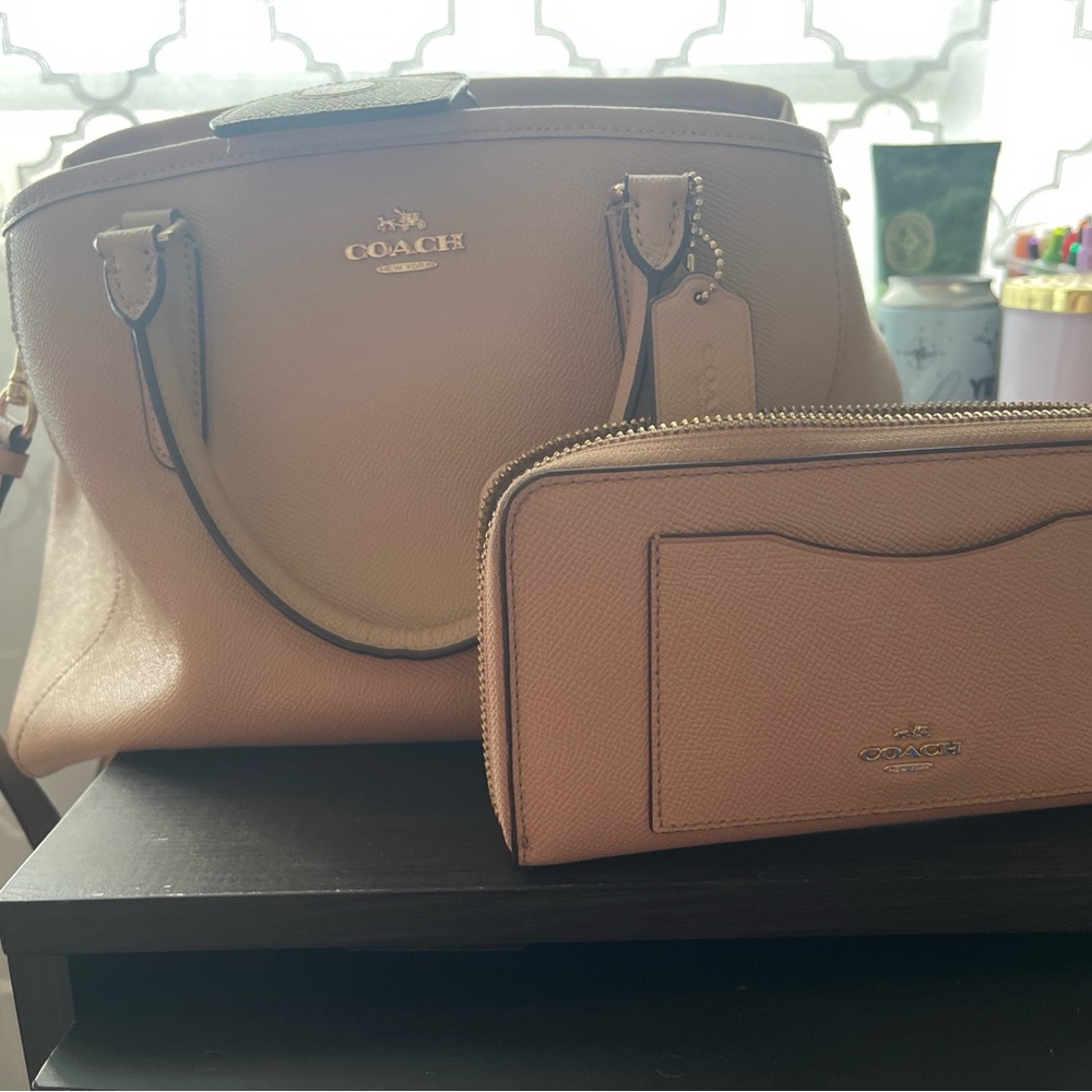 Coach Beige Leather Satchel and Wallet Set